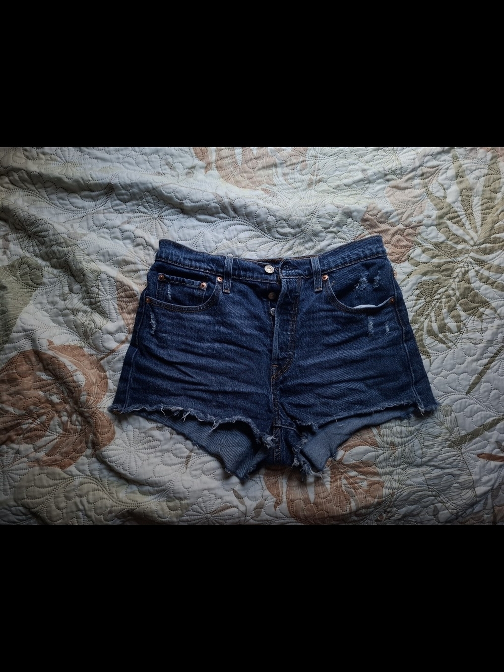 Levi's Dark Blue Distressed Cutoff Jean Shorts